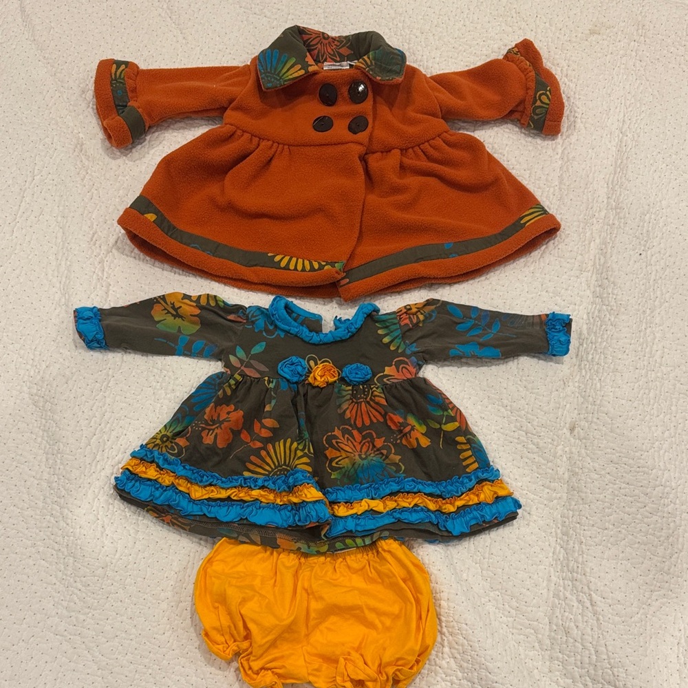 Floral Kids Matching Set - Orange and Blue